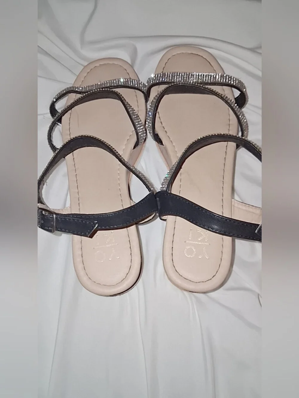 Yoki Silver Rhinestone Strappy Wedge Sandals